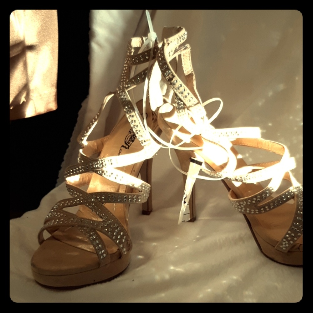 Ladies Rhinestone Criss cross heels